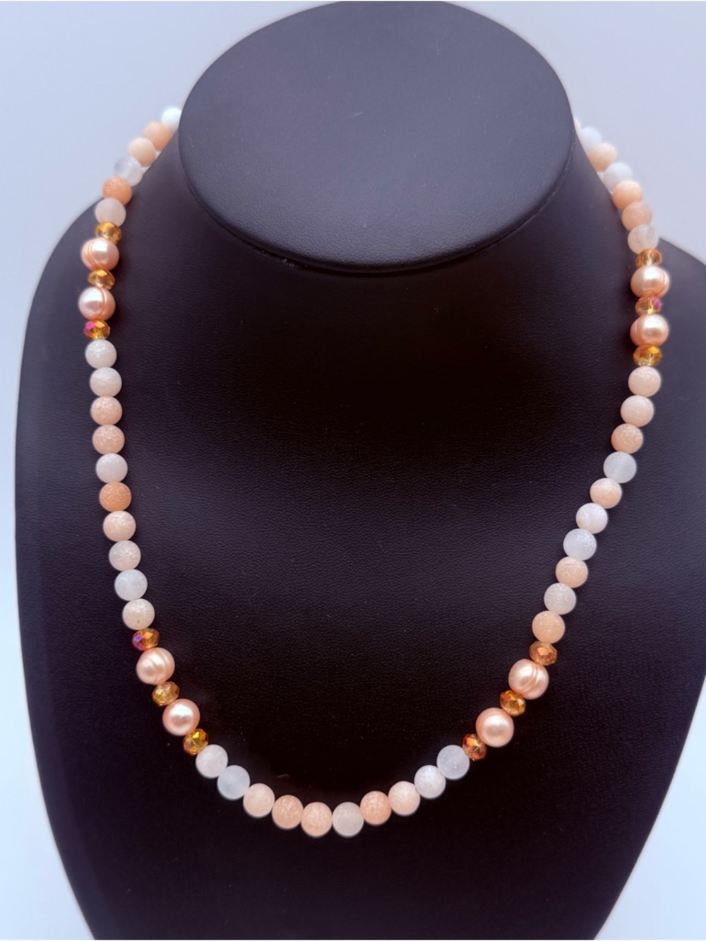 SOLD*** koreanna Elegant Frosted Peach Aventurine and Peach Pearl Necklace - Picture 4 of 6